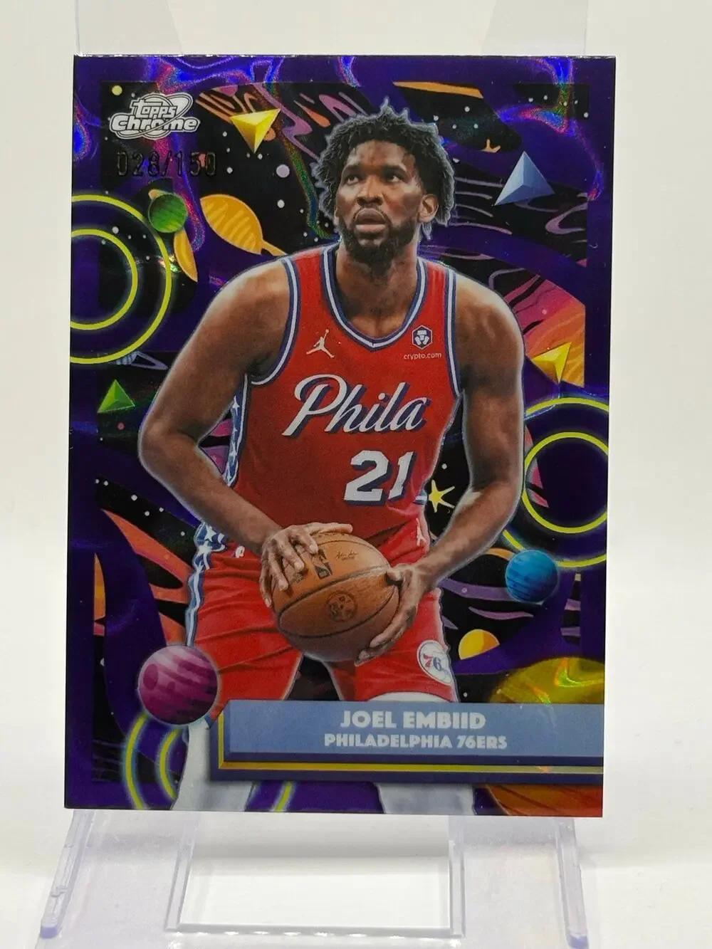 2025-26 Topps Cosmic Chrome Joel Embiid Purple Nebula Refractor 28/150 SP 76ers
